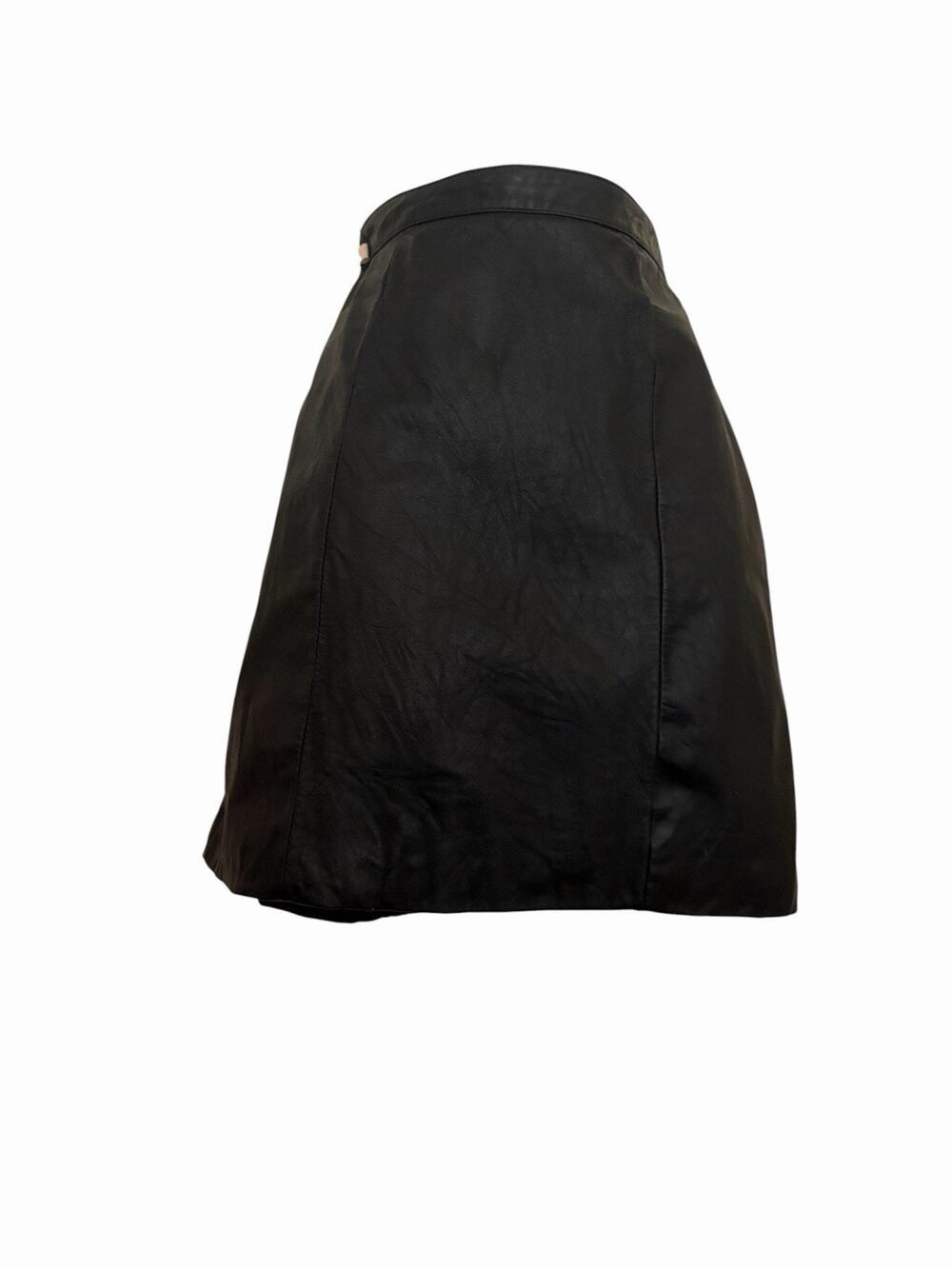 Bermans Black Leather Mini Skirt Size 12 Real Leather Vintage A-Line